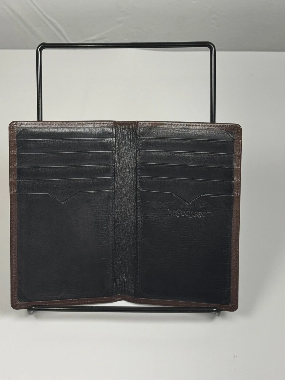 Yves Saint Laurent Brown Leather Bifold Wallet with Debossed YSL Monogram